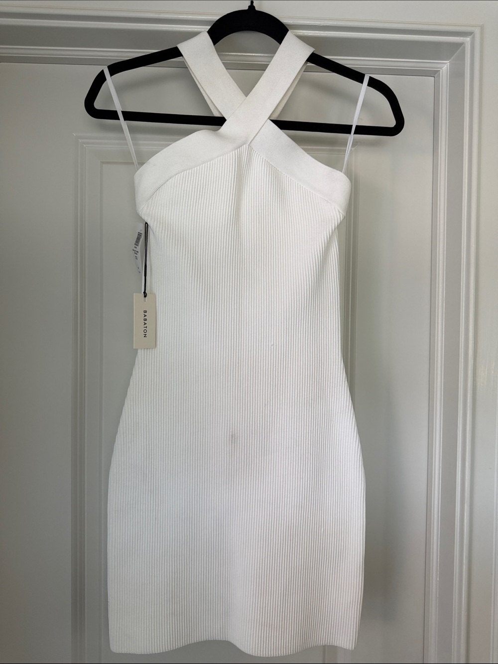 Aritzia White Ribbed Cross-Neck Mini Dress